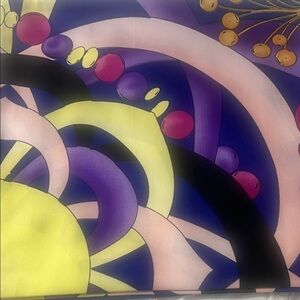 Colorful Abstract Silk-Look Scarf in Purple, Yellow, Pink